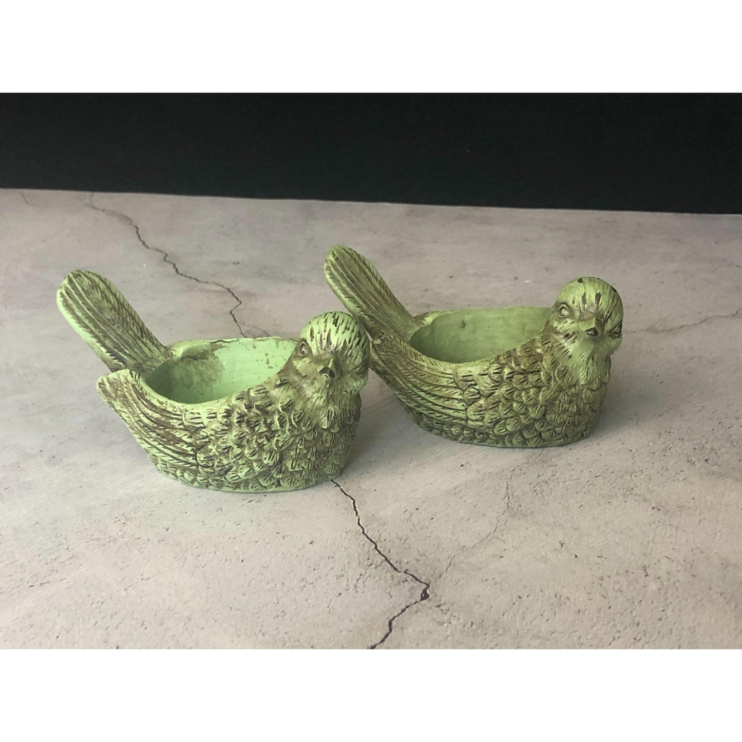 Stone Ceramic Green Bird Candle Tealight Holders (set of 2)