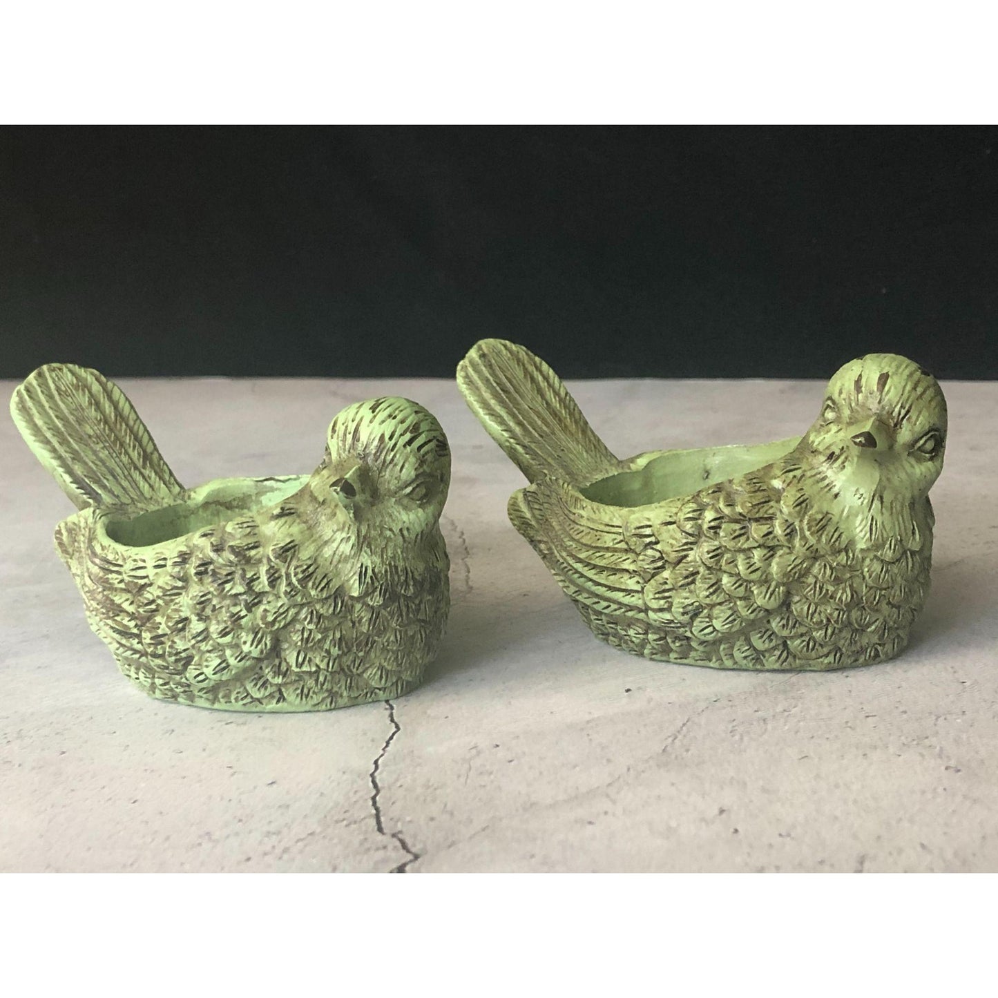 Stone Ceramic Green Bird Candle Tealight Holders (set of 2)