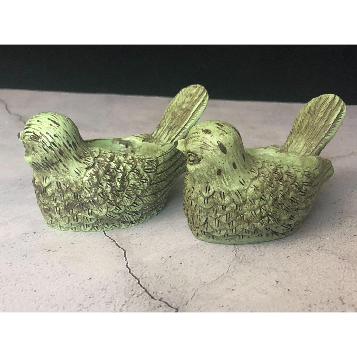 Stone Ceramic Green Bird Candle Tealight Holders (set of 2)