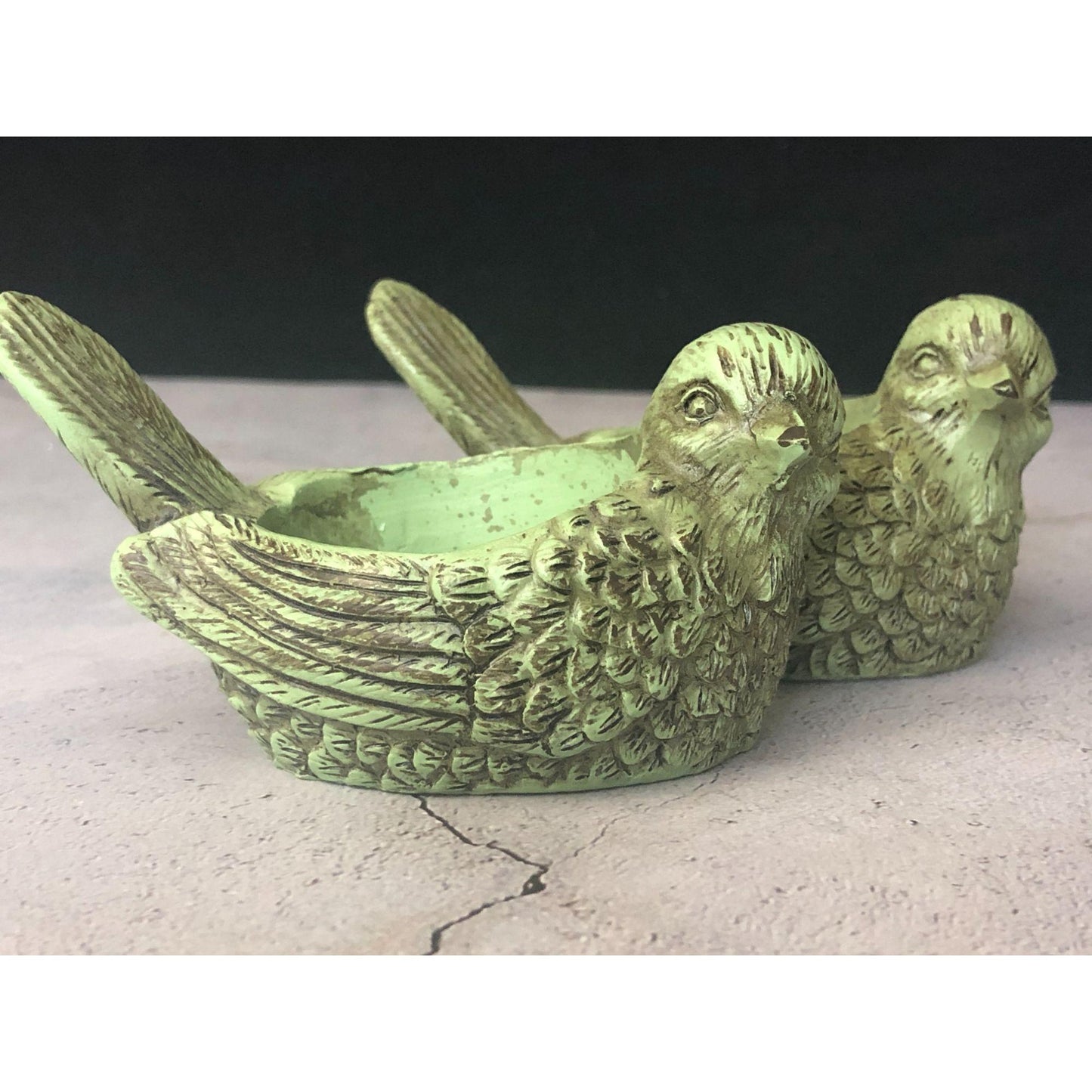 Stone Ceramic Green Bird Candle Tealight Holders (set of 2)