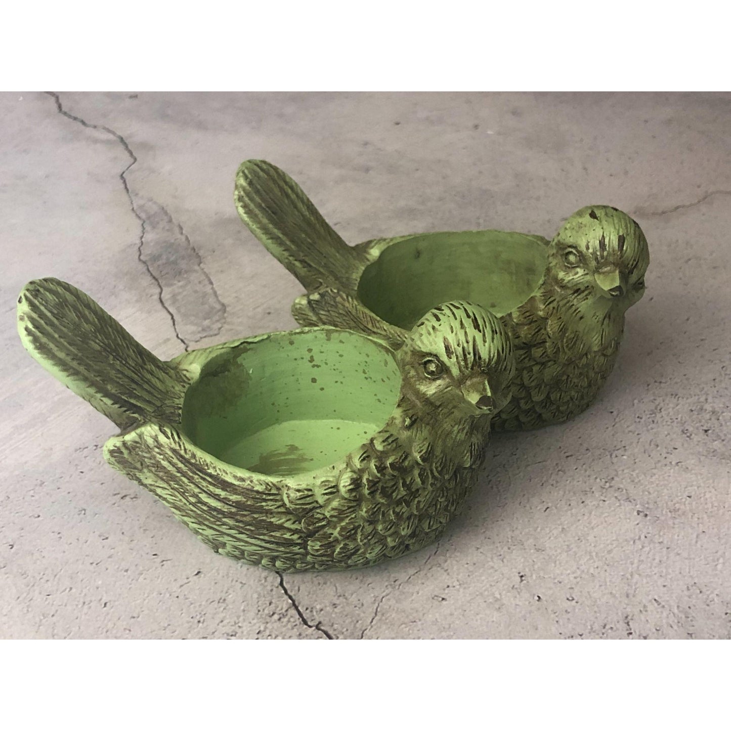 Stone Ceramic Green Bird Candle Tealight Holders (set of 2)