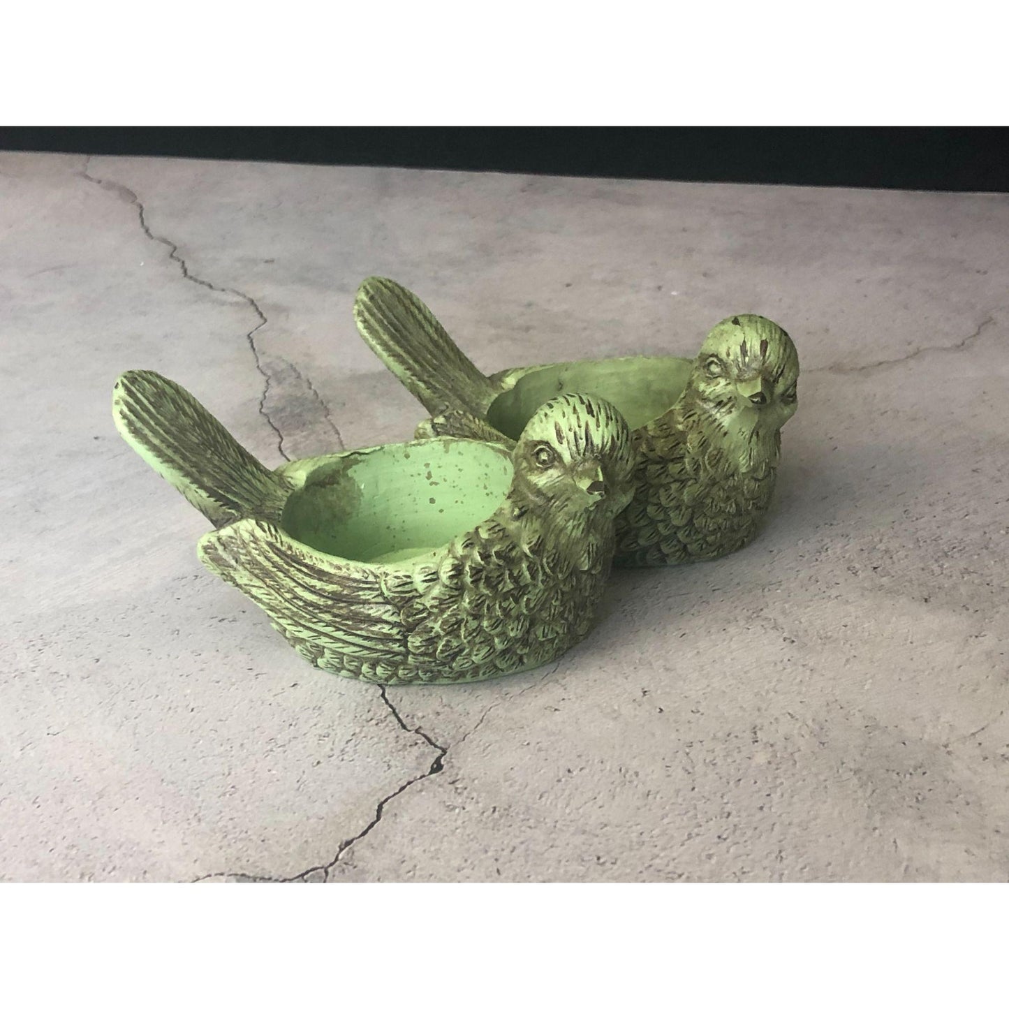 Stone Ceramic Green Bird Candle Tealight Holders (set of 2)