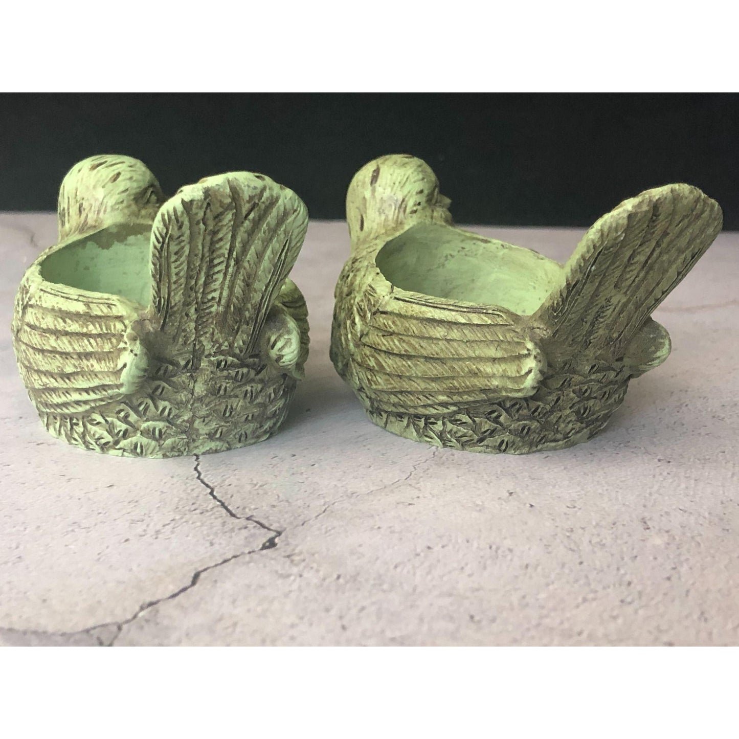 Stone Ceramic Green Bird Candle Tealight Holders (set of 2)