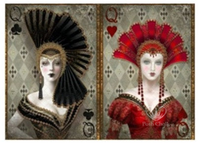 Pair of Queens Posh Chalk Decoupage - A1 33 X 24 in