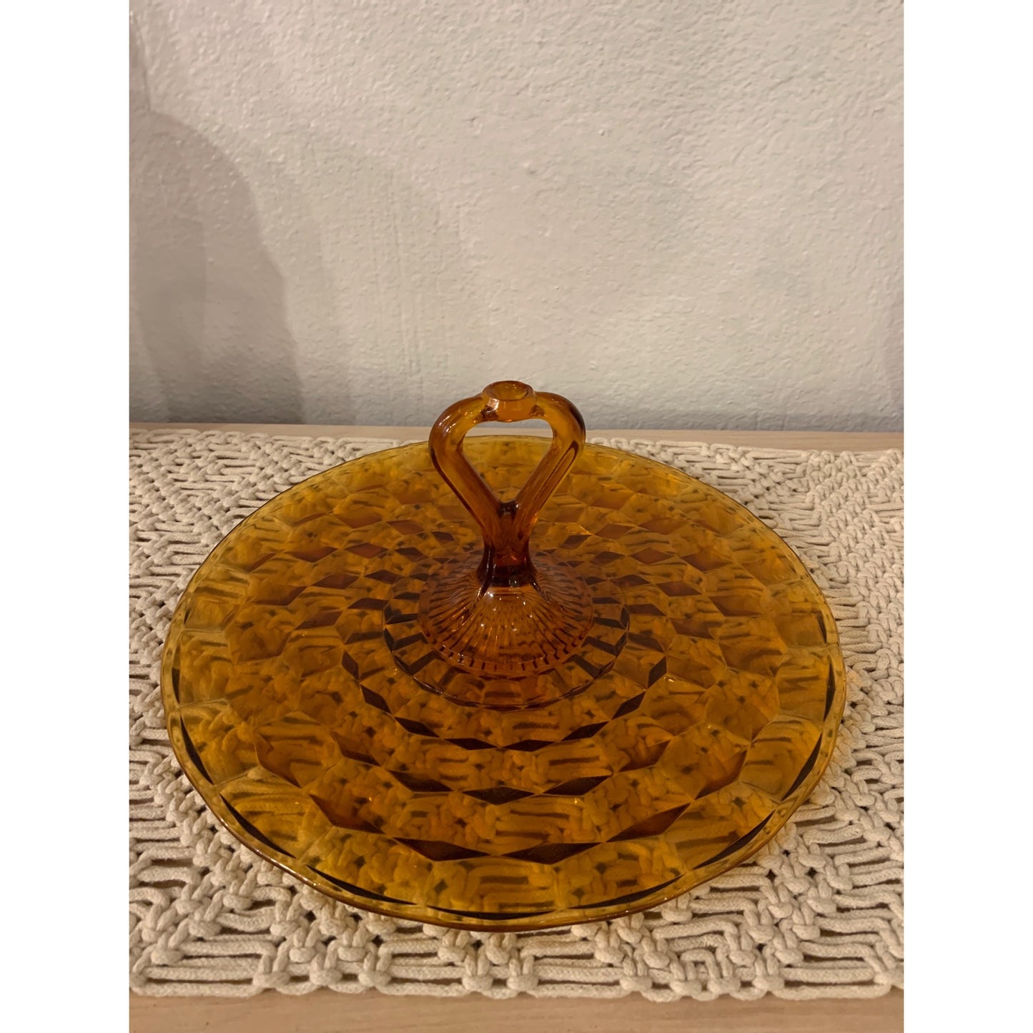 Vintage Fostoria American Amber Depression Glass Sandwich Tray w/Handle