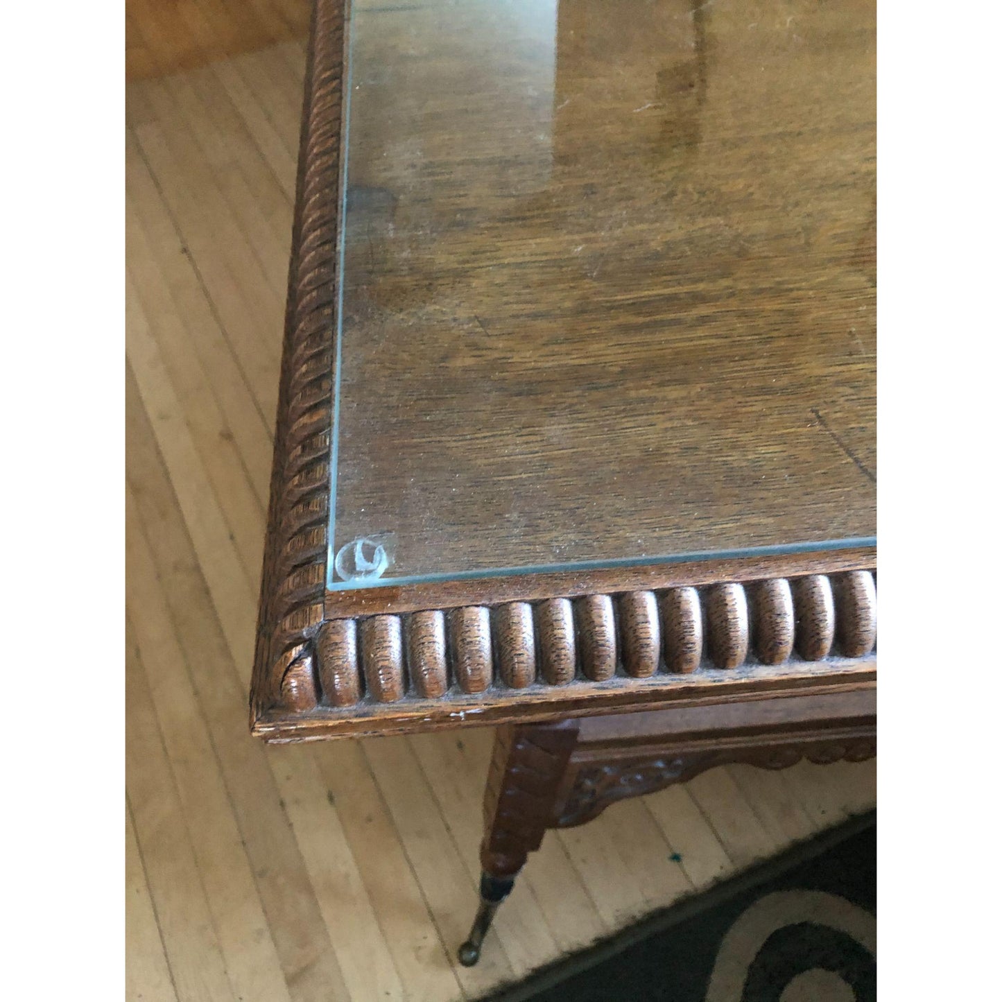 Antique Quarter Sawn Carved Wood Victorian Parlor Table