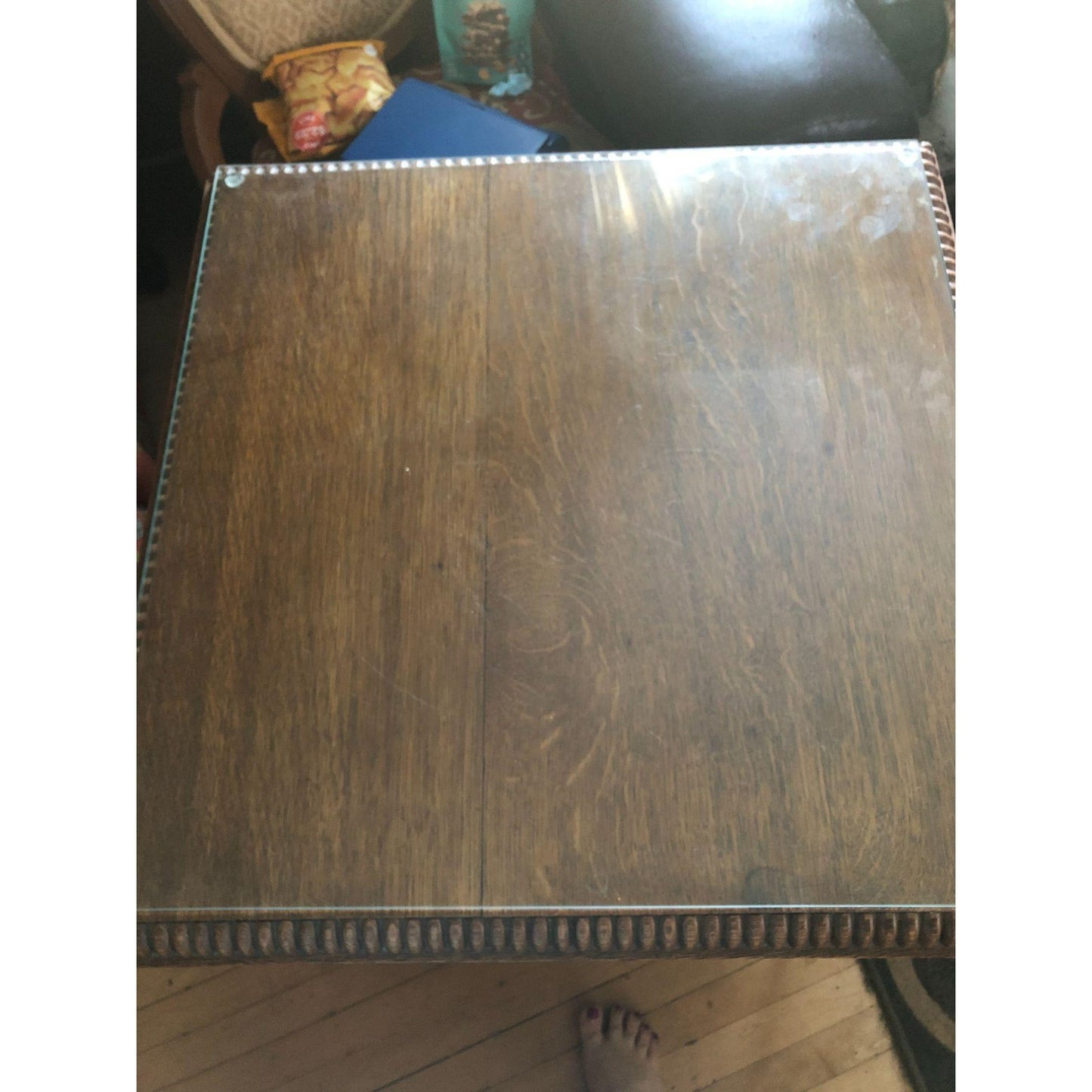 Antique Quarter Sawn Carved Wood Victorian Parlor Table