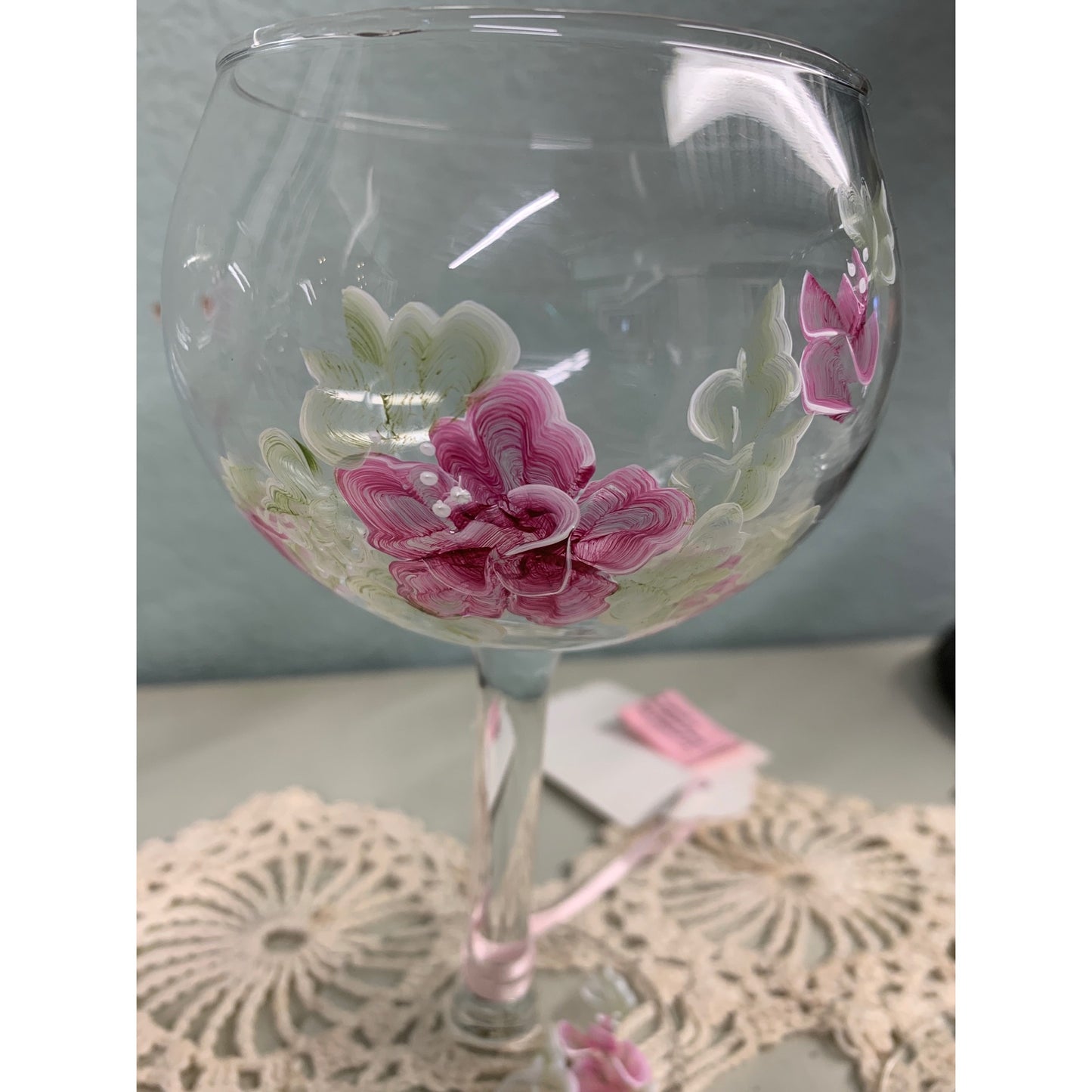 Wine Glasses Set of 4 Hand Painted with Floral Design