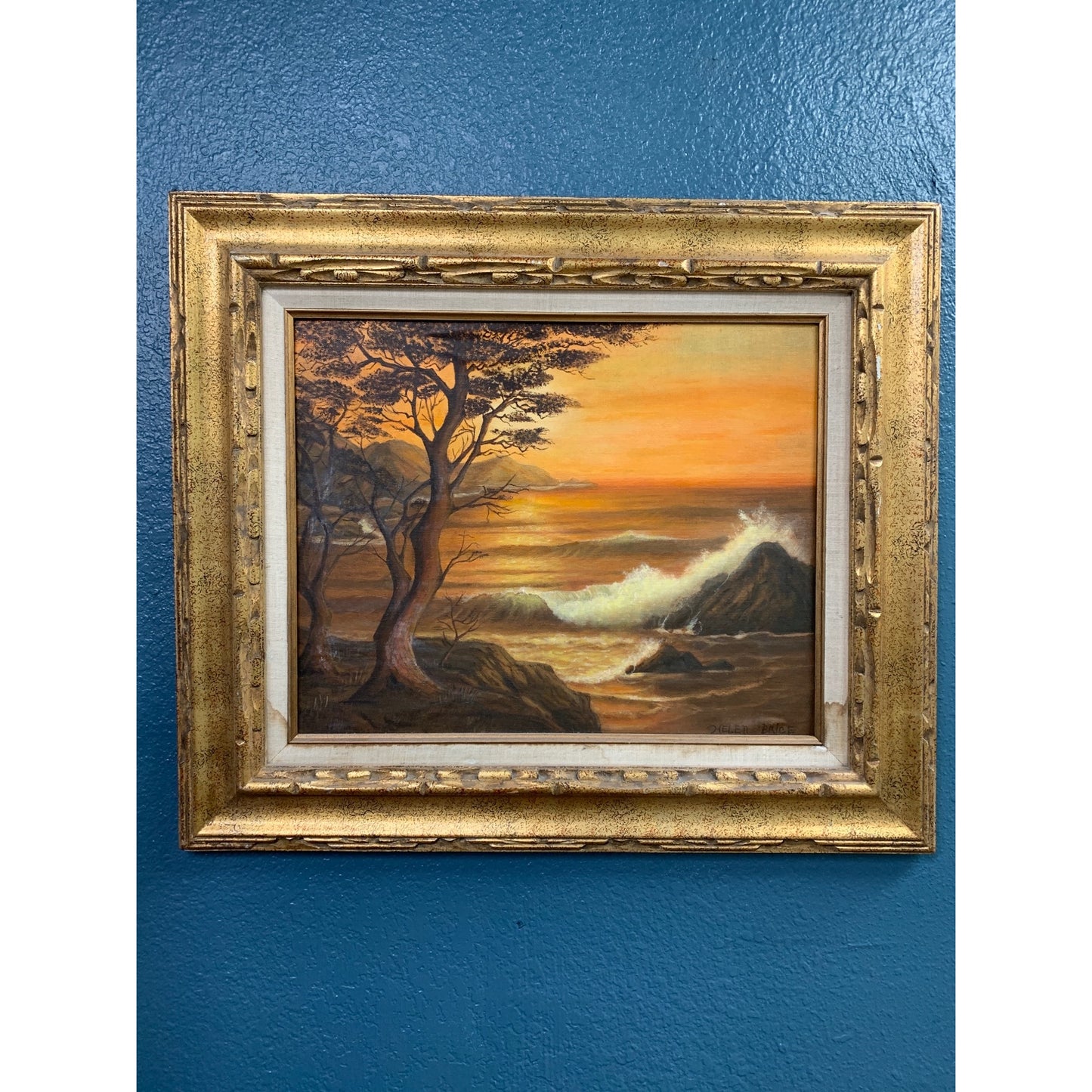 Carmel Sunset by Helen Brice MCM Painting Gold