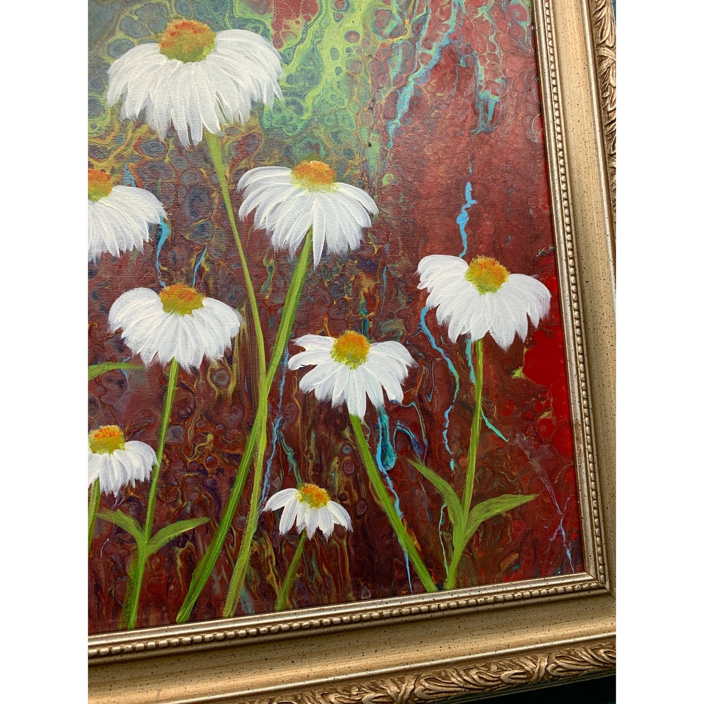 Daisies Resin Acrylic Pour 16x20 Wall Art by Kimberly Boltemiller