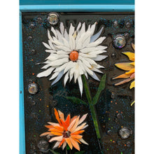 Load image into Gallery viewer, Flowers and Glitter Resin Art with Blue Upcycled Frame by Kimberly Boltemiller
