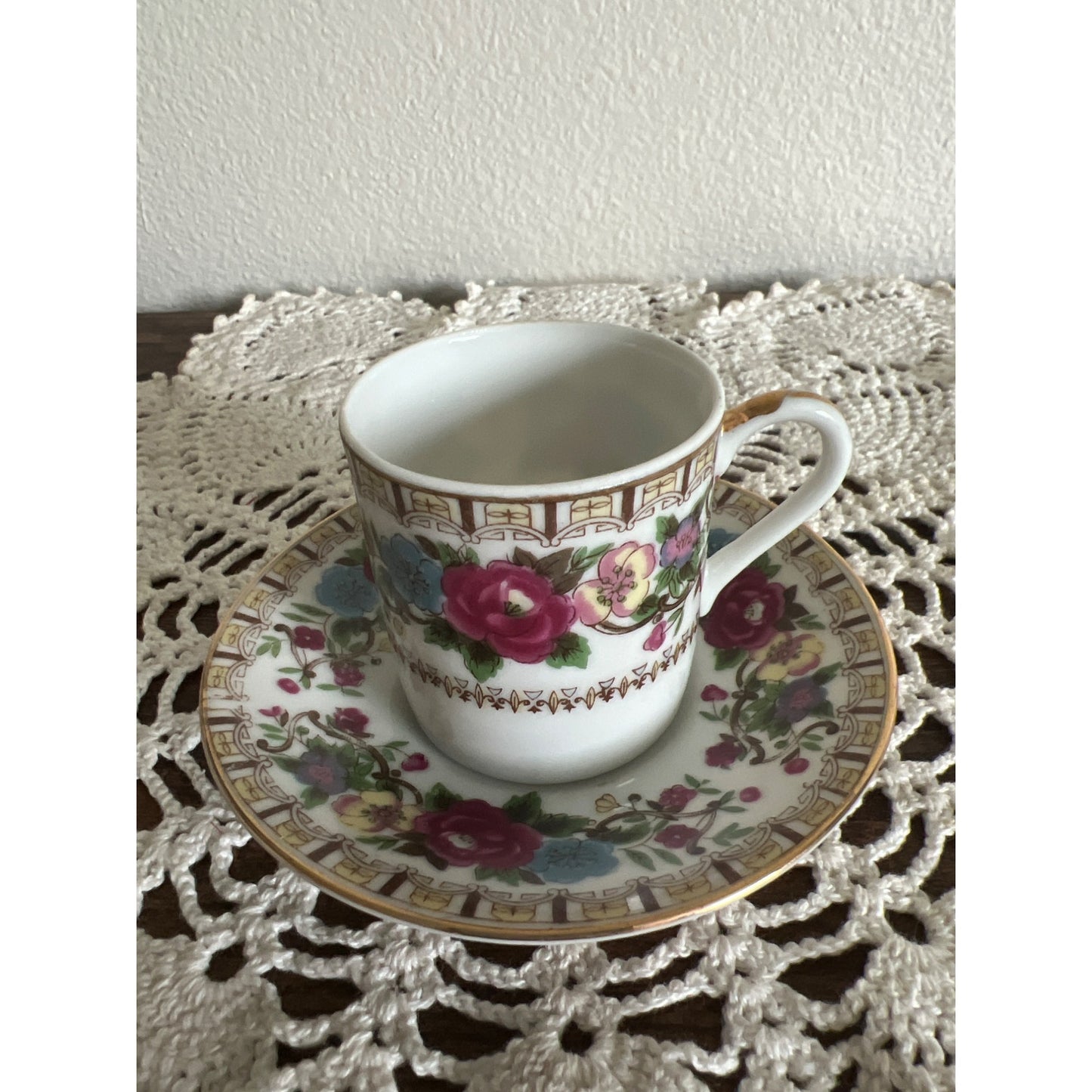 1950s Japanese Richard Demitasse Cappuccino Floral Teacup and Saucer Set
