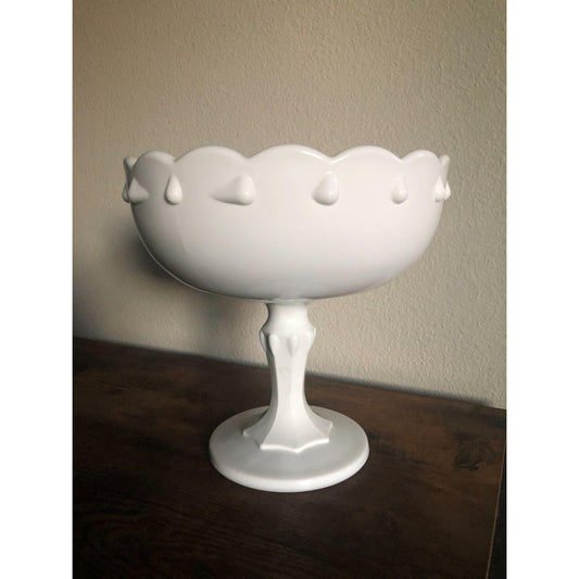 Vintage 1970s Indiana Glass Milk Glass Pedestal Bowl Teardrop Pattern, 1950s Centerpiece Bowl, Collectible Glass