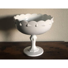 Load image into Gallery viewer, Vintage 1970s Indiana Glass Milk Glass Pedestal Bowl Teardrop Pattern, 1950s Centerpiece Bowl, Collectible Glass

