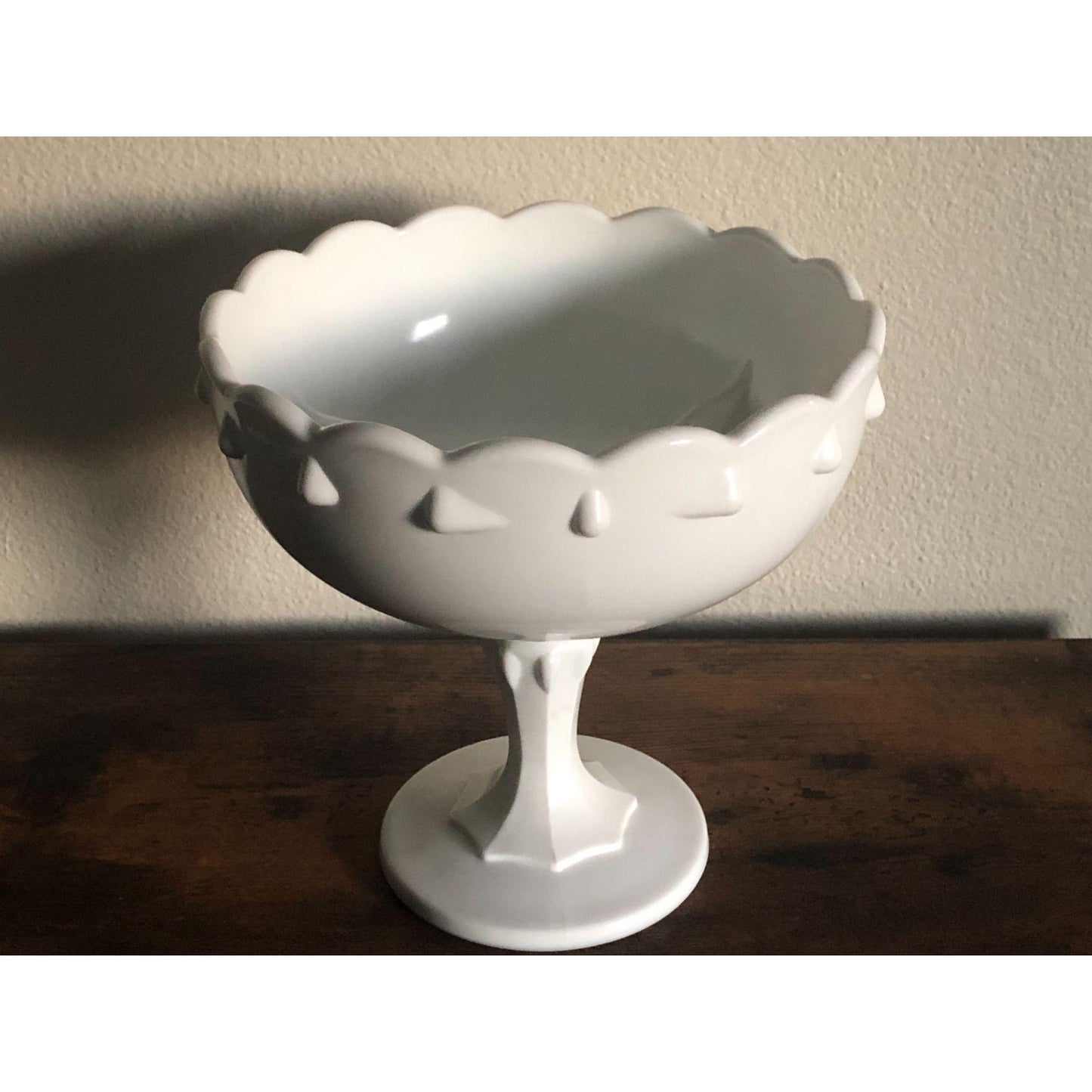 Vintage 1970s Indiana Glass Milk Glass Pedestal Bowl Teardrop Pattern, 1950s Centerpiece Bowl, Collectible Glass