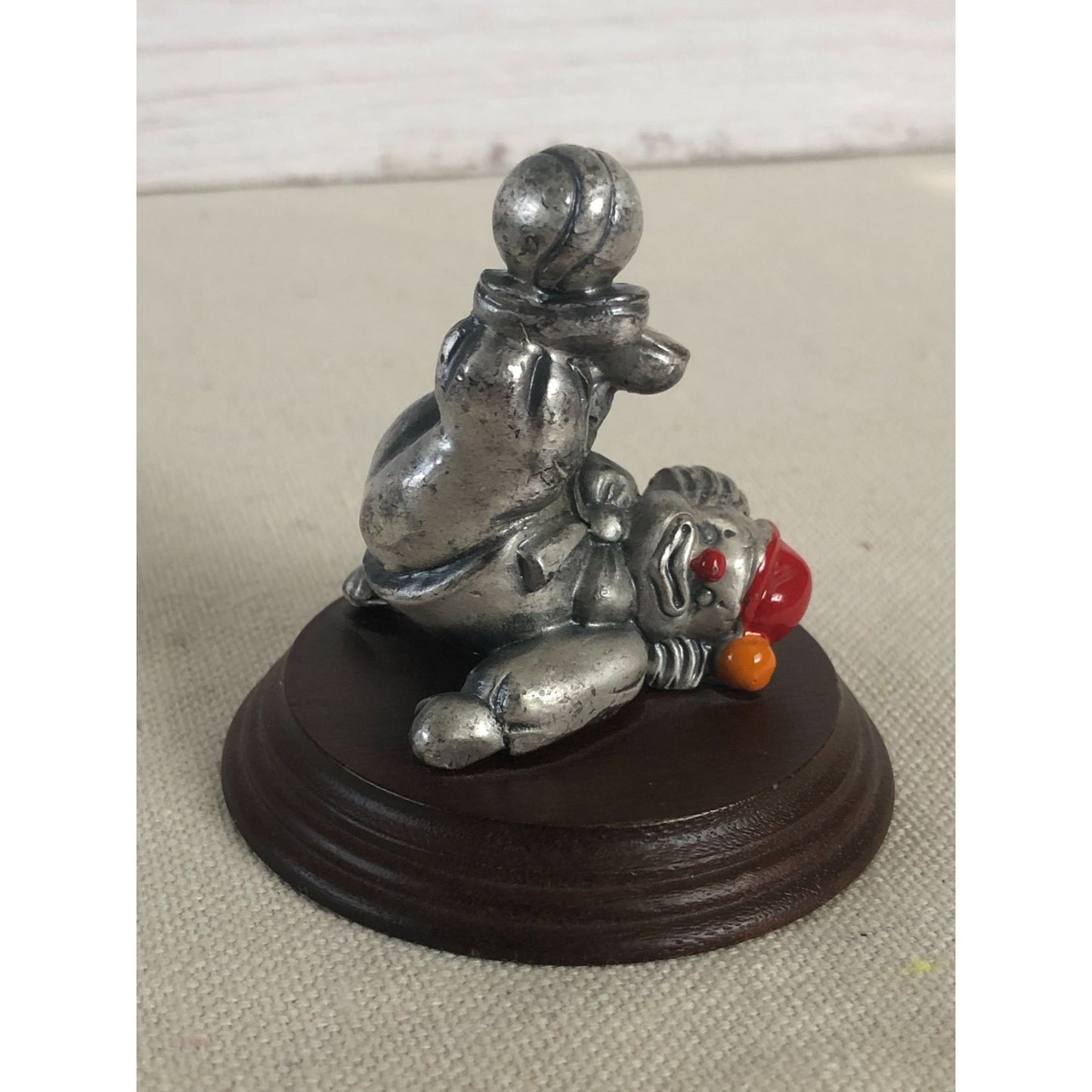 George Good Pewter Miniature Clown Laying On Back On Wood Base 2.25"
