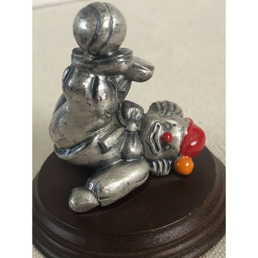 George Good Pewter Miniature Clown Laying On Back On Wood Base 2.25"