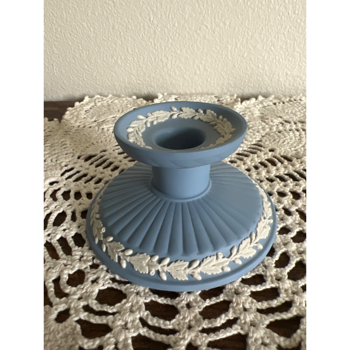 1980s Wedgewood Jasperware Made in England Blue Candlestick Holder