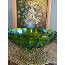 Load image into Gallery viewer, Indian Harvest Green Carnival Glass Footed Fruit Bowl
