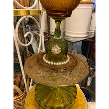 Load image into Gallery viewer, Upcycled Amber and Avocado Glass Yard Art Bird Feeder
