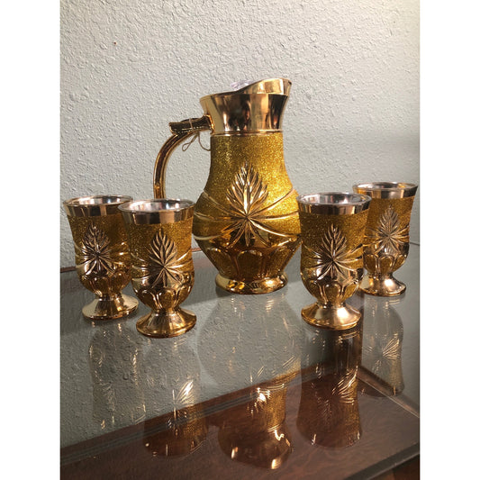 Golden Glitter Thermos Flask with Glass Inner Jug and Cups