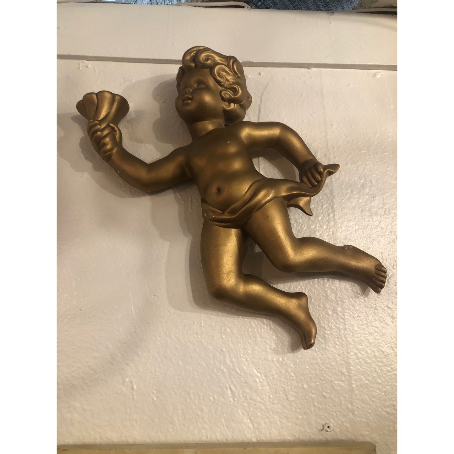 Vintage 50s 60s Large gold Cherub