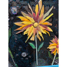 Load image into Gallery viewer, Flowers and Glitter Resin Art with Blue Upcycled Frame by Kimberly Boltemiller
