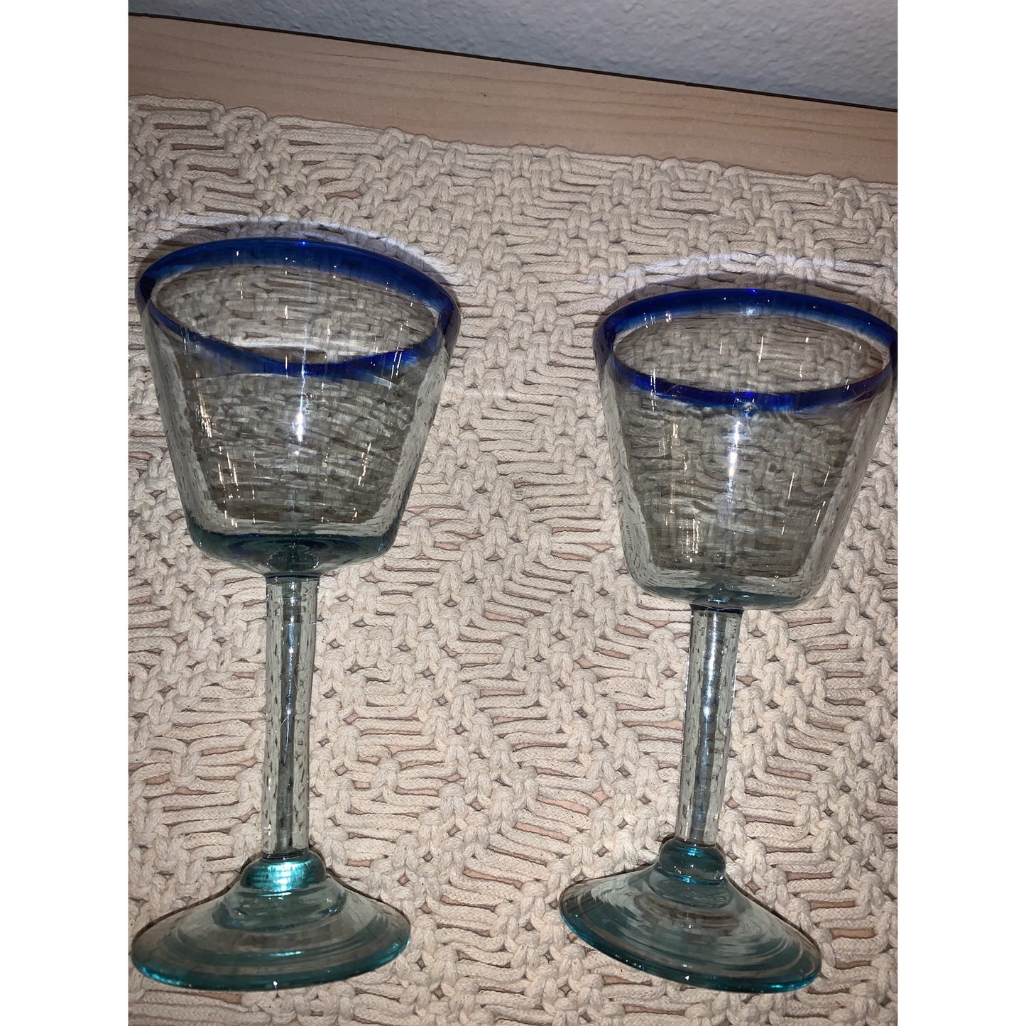 Blue Rimmed Mexican hand Blown Cocktail Glass set of 2