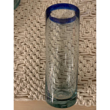 Load image into Gallery viewer, Blue Rimmed Handblown Mexican Highball Glasses (4)
