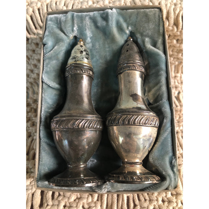 Vintage Poole Silver Co. 547 Silver Plated Salt and Pepper Shakers in Original Box, Art Deco Salt and Pepper Shakers