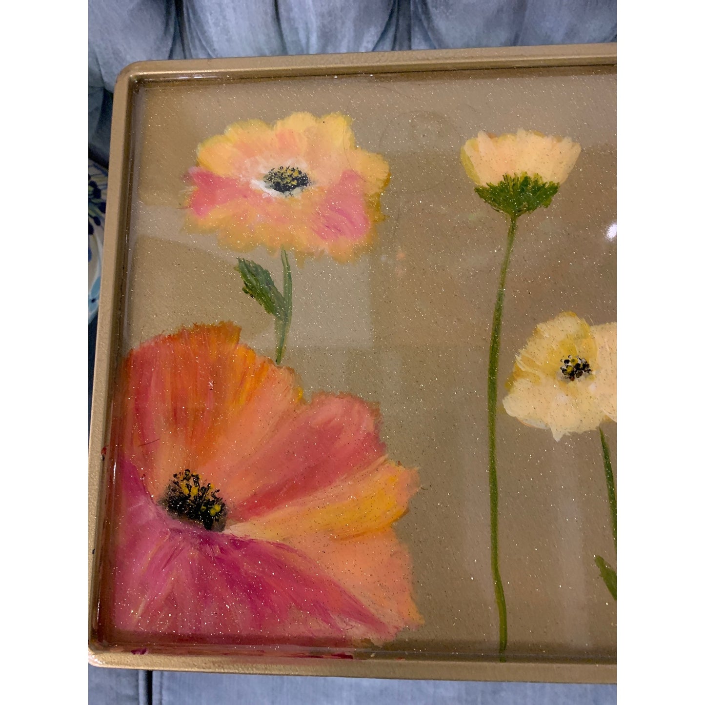 Hand Painted Poppies and Glitter Resin Hanging Wine Rack by Kimberly Boltemiller