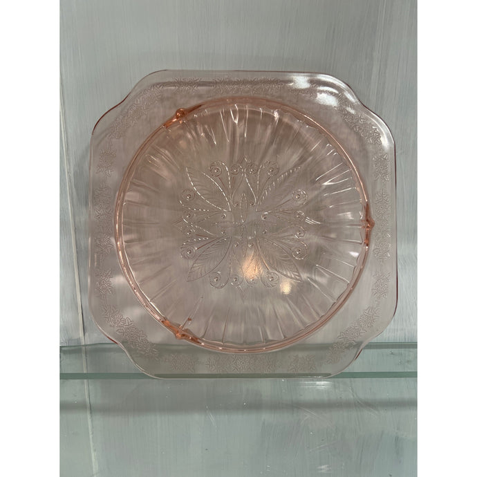 1930s Jeanette Adam Pink Depression Glass Square Footed Serving Plate, Cake Plate
