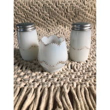 Load image into Gallery viewer, Antique Milk Glass Condiment Set Mustard Salt and Pepper Hand Painted
