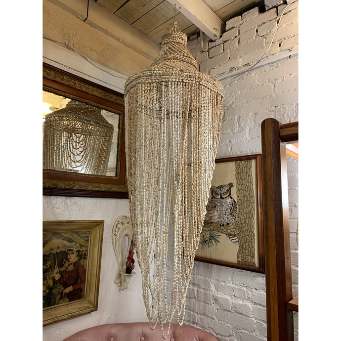 Large  Vintage Bohemian White Hanging Seashell Chandelier  Lampshade Pendant