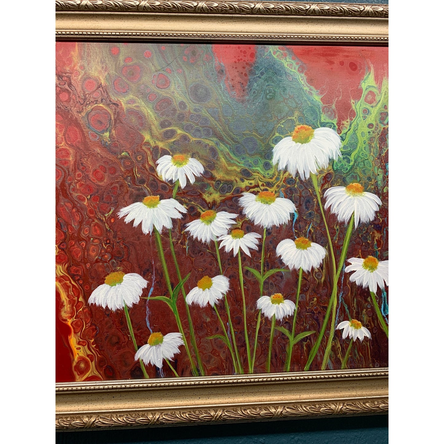 Daisies Resin Acrylic Pour 16x20 Wall Art by Kimberly Boltemiller