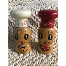 Load image into Gallery viewer, Vintage Wooden Salt &amp; Pepper Shaker Set Cat Chefs &quot;Salty &amp; Peppy&quot; Japan 1950s
