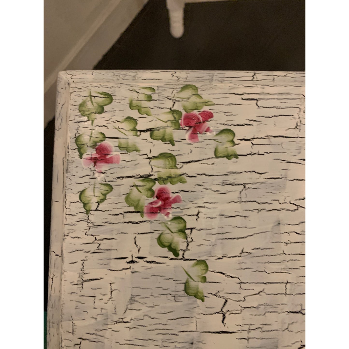 Vintage Upcycled Wood Side Table with Roses Hand Painted by Catherine Swift