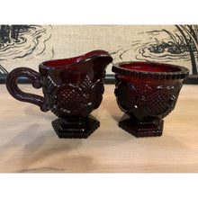 Load image into Gallery viewer, 1876 Avon Ruby Red Cape Cod Creamer and Sugar Set

