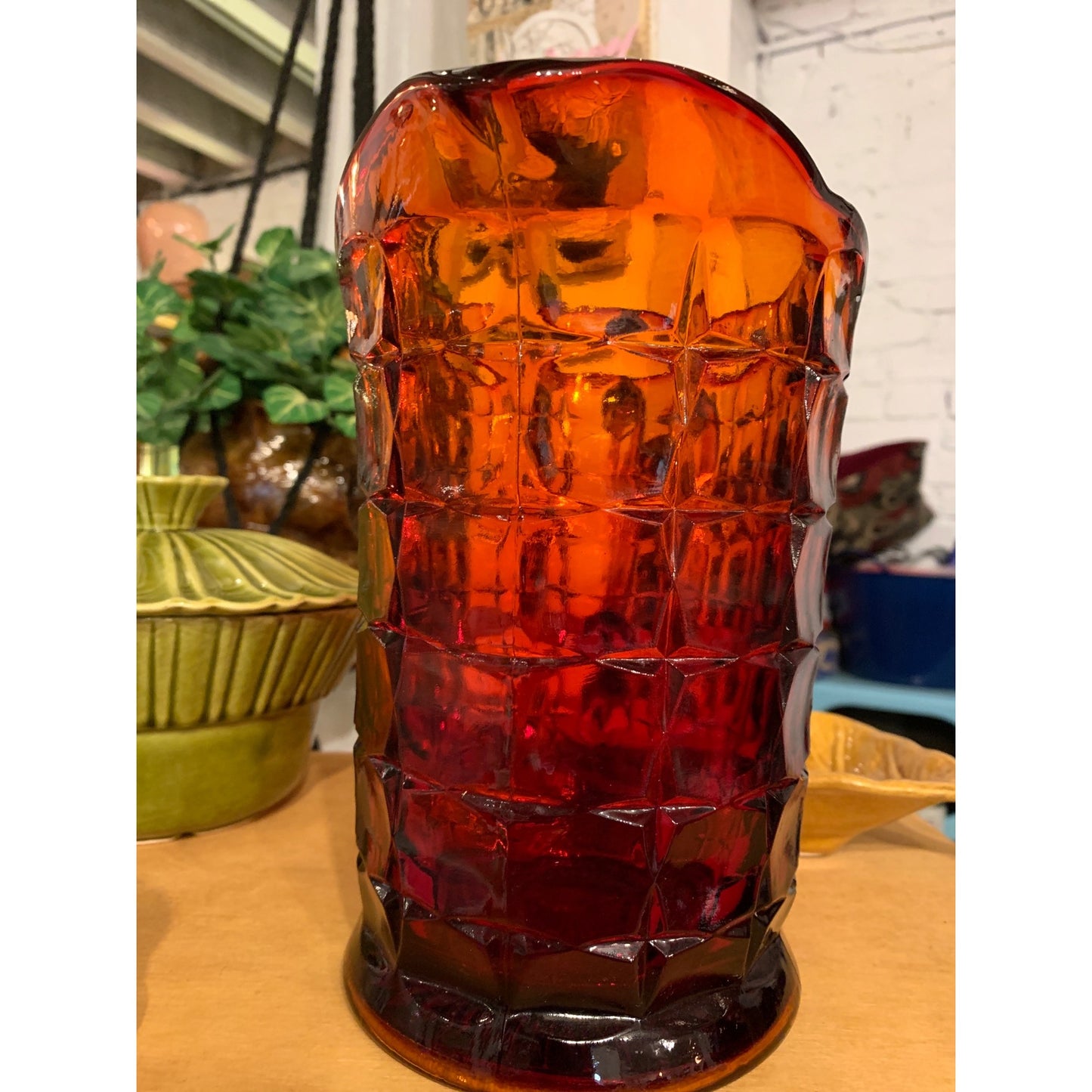 Vintage Tiara Constellation Sunset Red Glass Pitcher