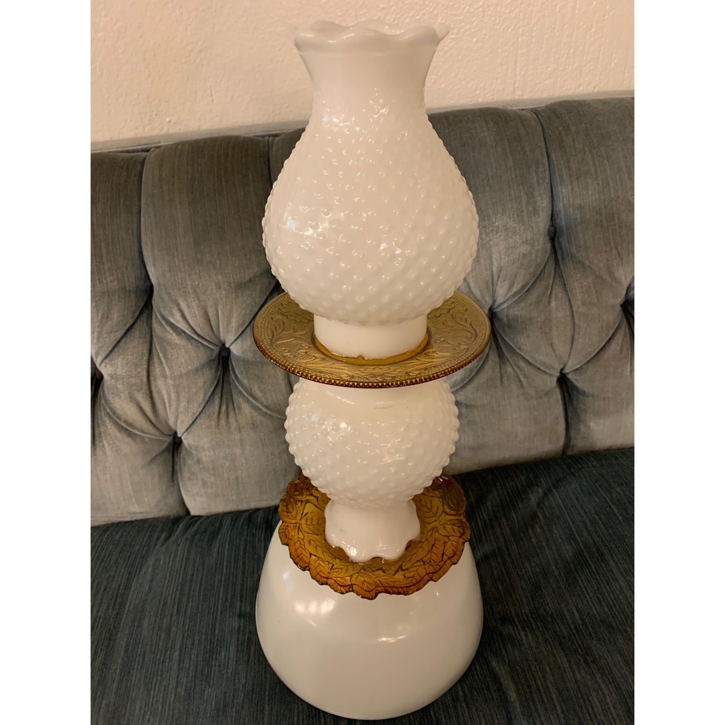 Upcycled Amber and Milk Glass Yard Art Bird Feeder