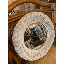 Load image into Gallery viewer, Vintage Small Framed White Wicker Round Wall Mirror
