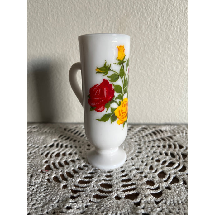 1950's Avon Milk Glass Wild Roses Demitasse Bud Vase Liqueur Cup