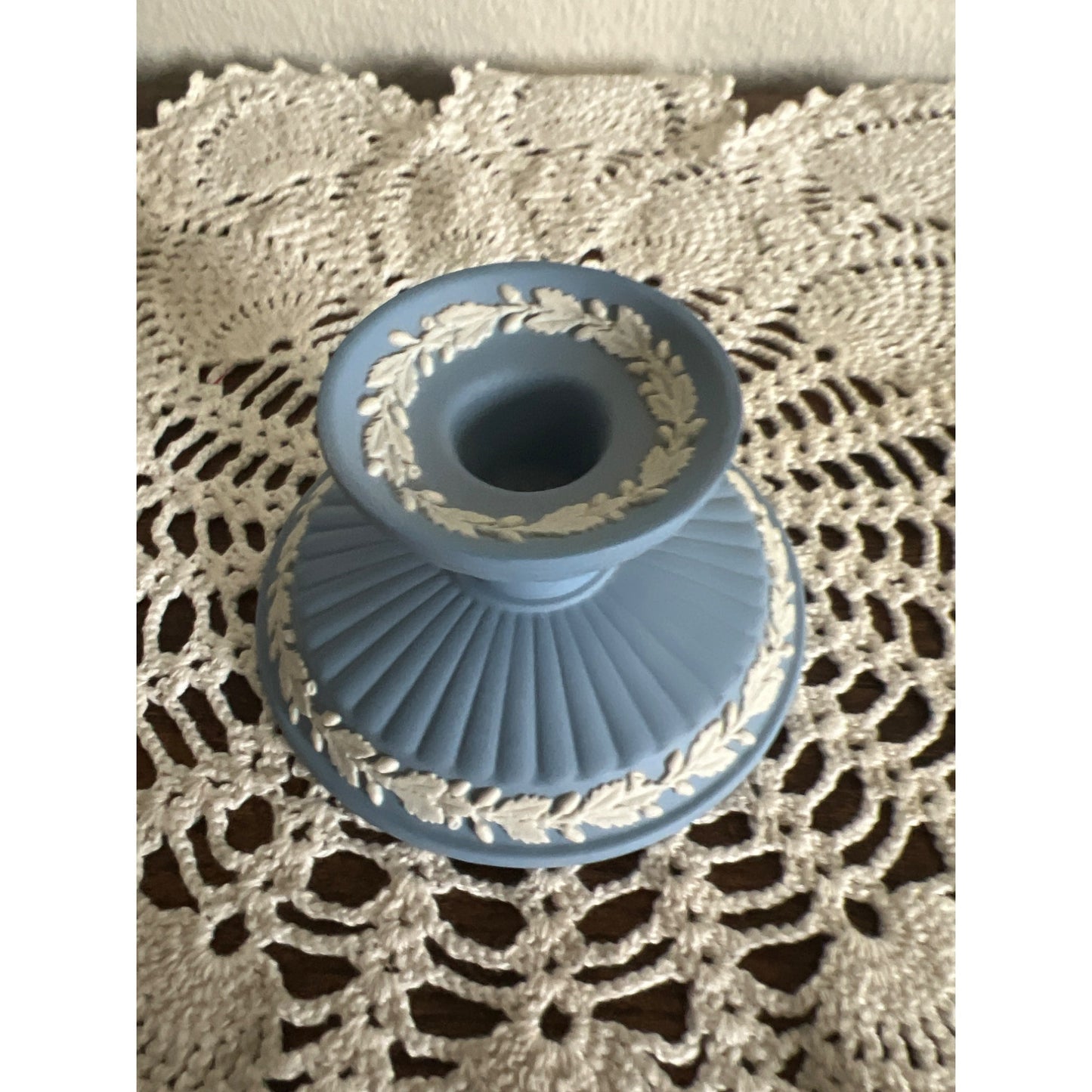 1980s Wedgewood Jasperware Made in England Blue Candlestick Holder