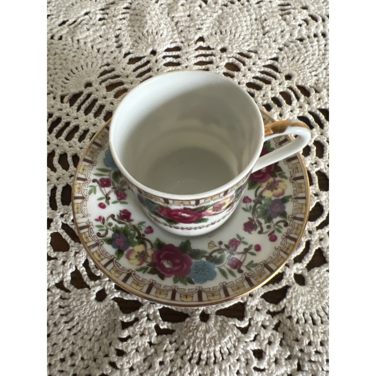 1950s Japanese Richard Demitasse Cappuccino Floral Teacup and Saucer Set