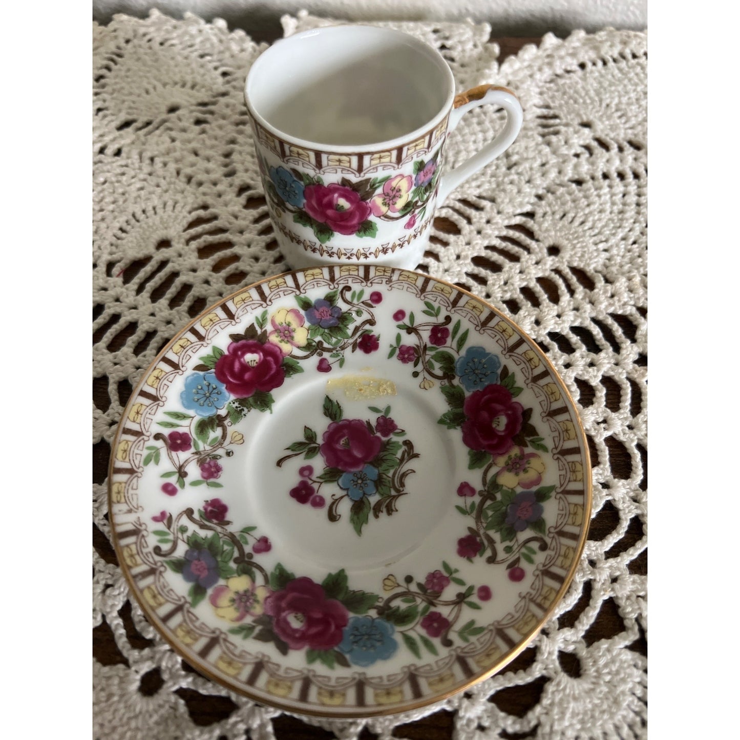 1950s Japanese Richard Demitasse Cappuccino Floral Teacup and Saucer Set