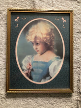 Load image into Gallery viewer, Home Interiors Picture Little Blonde Girl with Rose Bud in Oval Mat Gold Wooden 20&quot; x 16&quot; Frame
