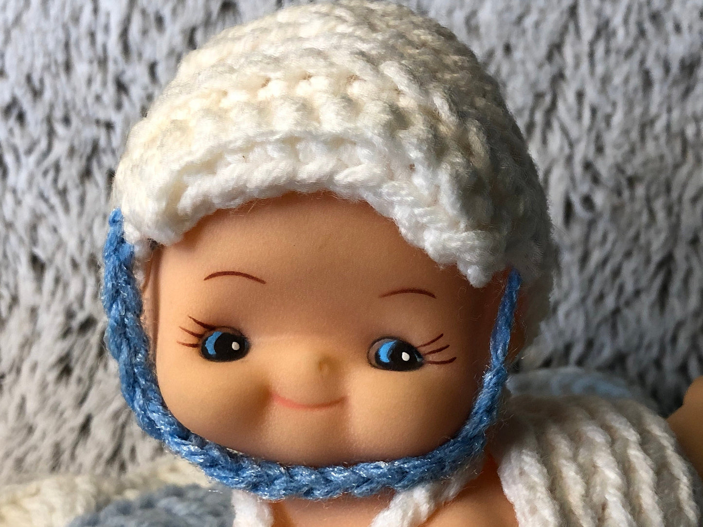 Vintage Rubber Kewpie Baby Doll Pair with Hand Made Blanket, Bonnet, Onesie and Butterfly