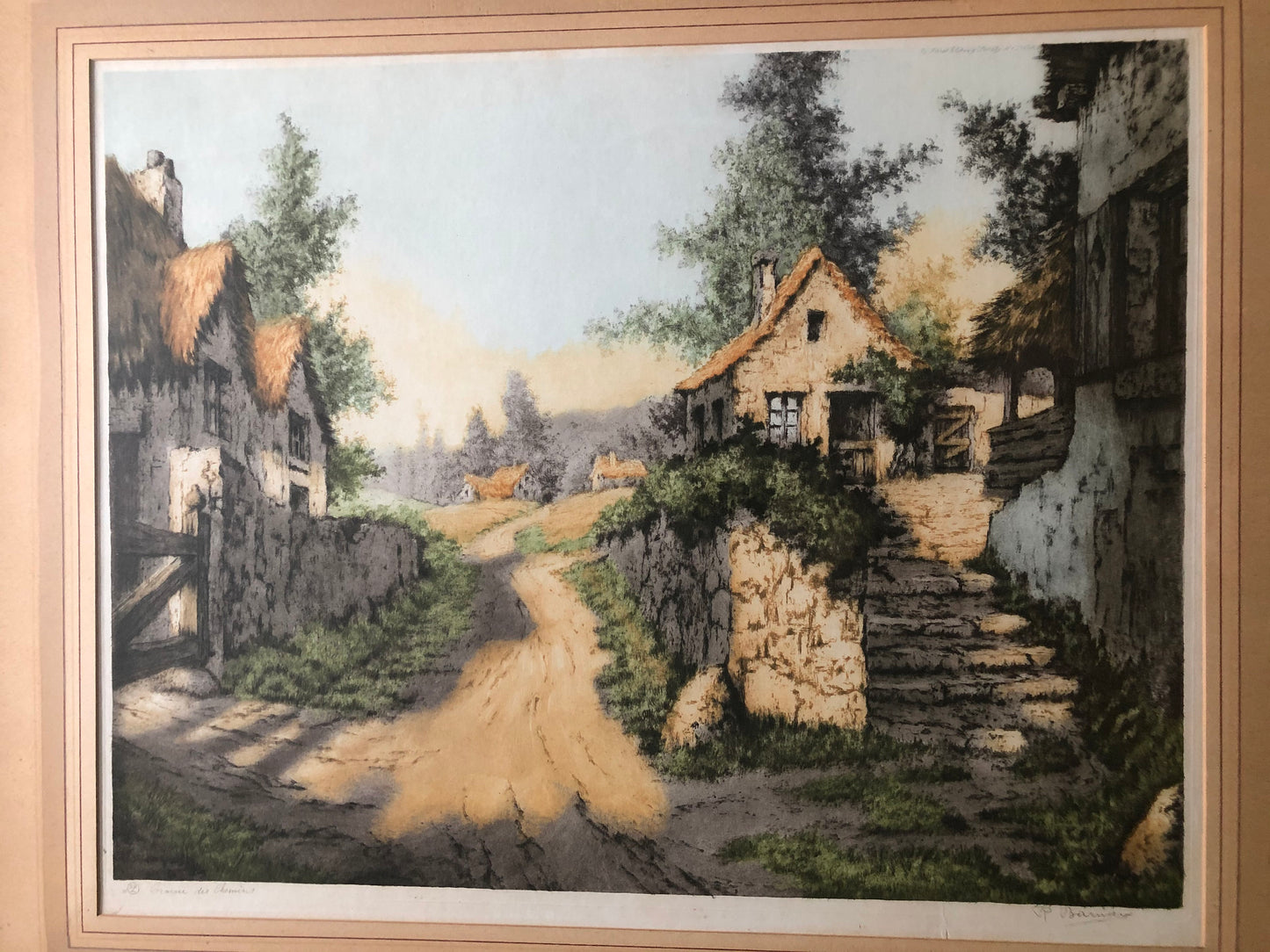 Genuine Etching by R.Barnaix Entitled:"A Hamlet in France"