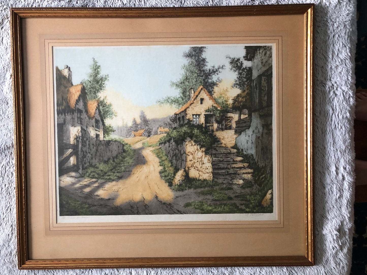 Genuine Etching by R.Barnaix Entitled:"A Hamlet in France"