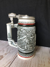 Load image into Gallery viewer, Vintage 1982 Railroad Engines Stein Stamped 209136 Made in Brazil
